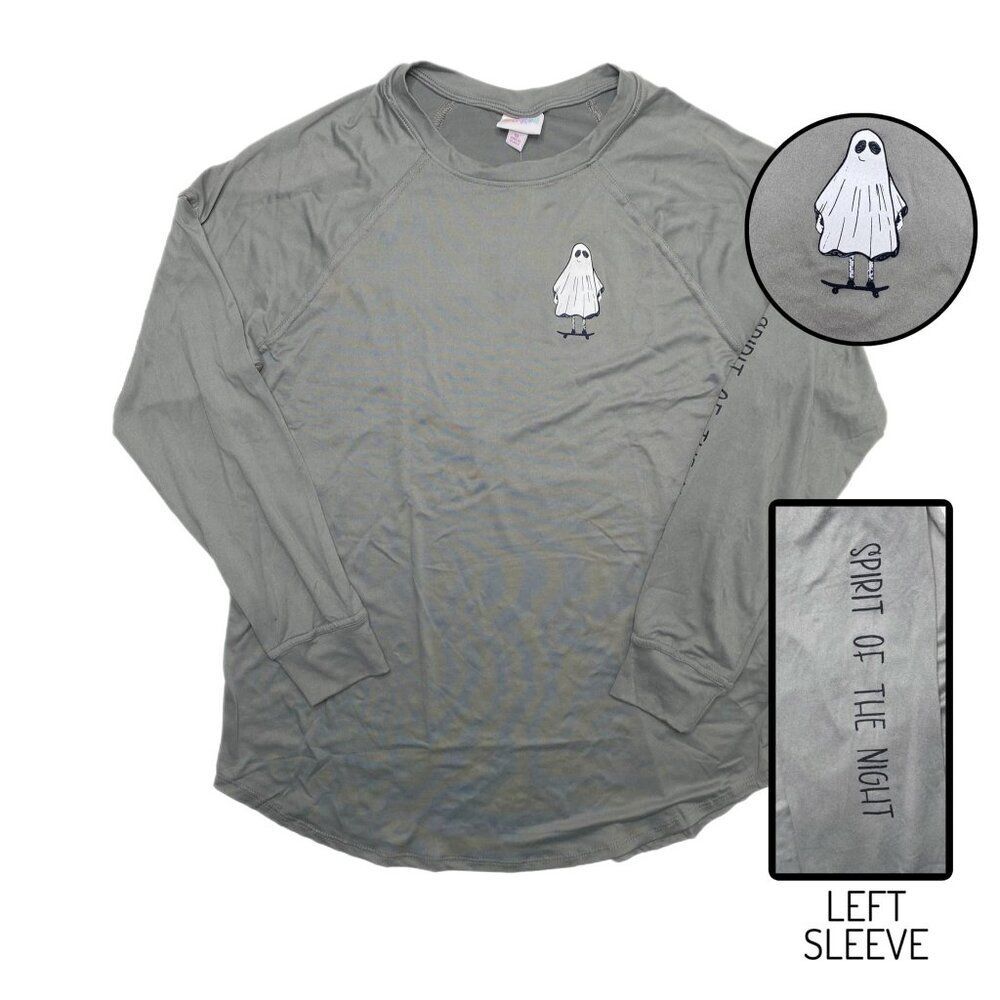 NEW XL LuLaRoe Erin Unisex Raglan Long Sleeve Top Gray Ghost Shirt Ghoul Crew